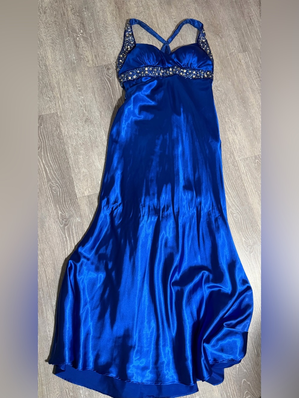 May Queen Royal Blue Beaded Prom Dress